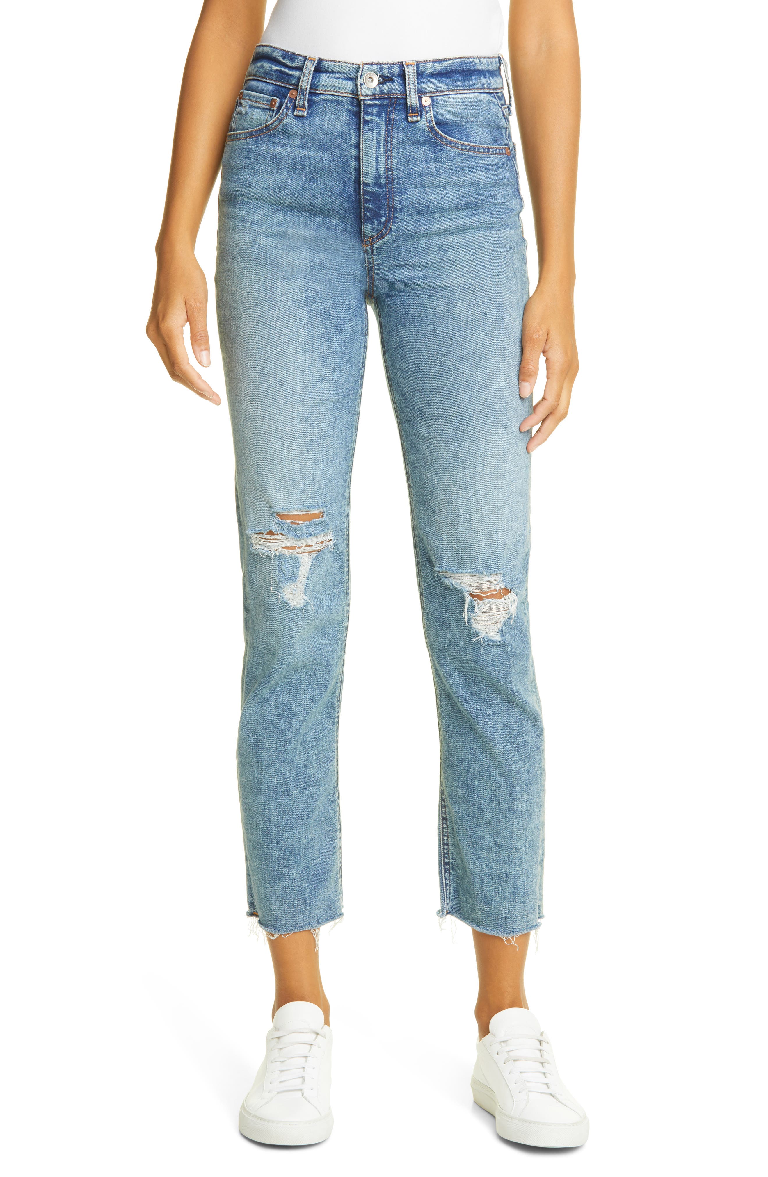 rag & bone/Jean The Skinny Distressed Jeans in Soft Rock with Holes Faded Black 28 